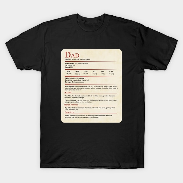 D&D Dad Statblock T-Shirt by Sunburst